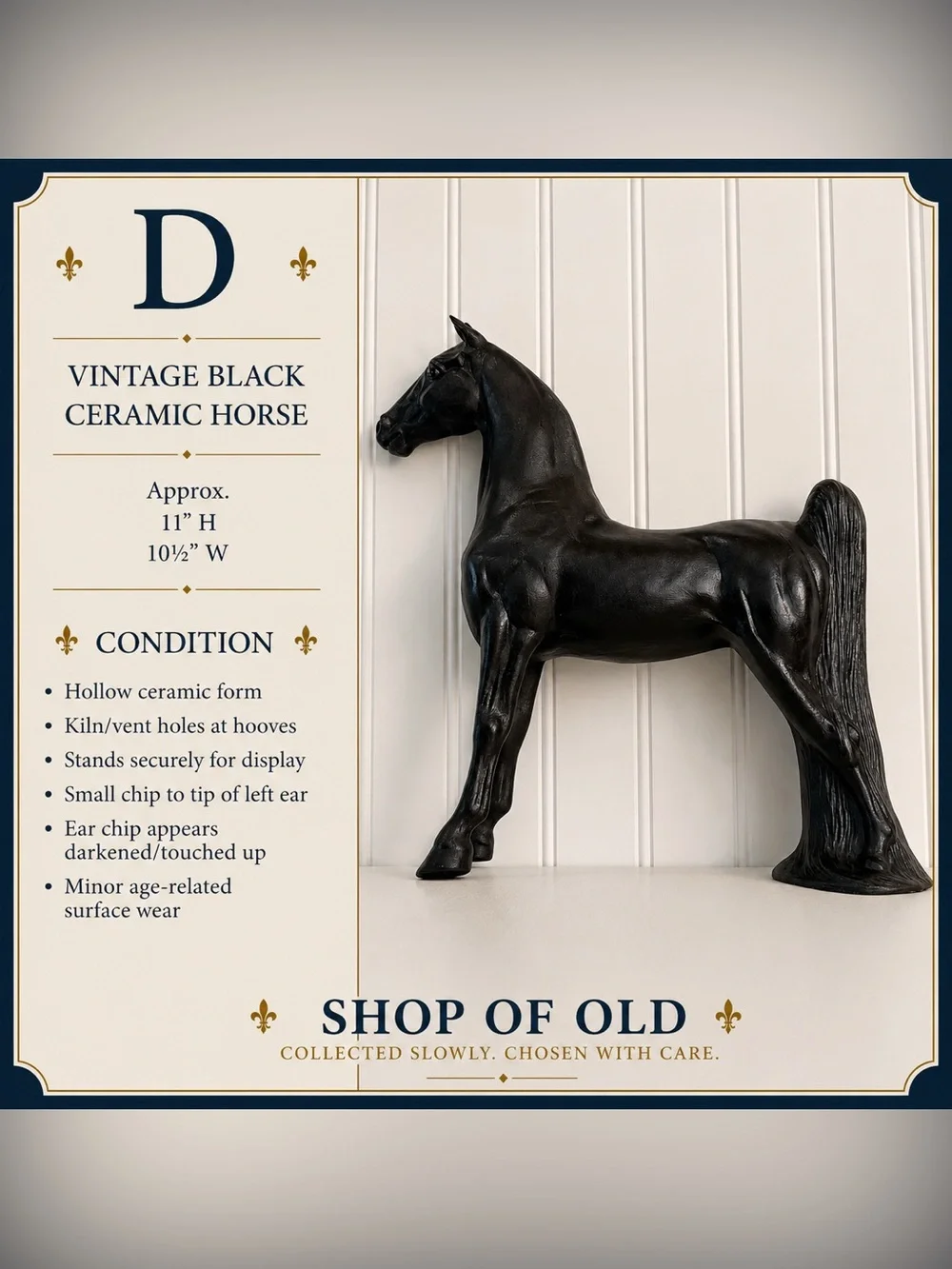 Vintage Black Ceramic Horse Figurine